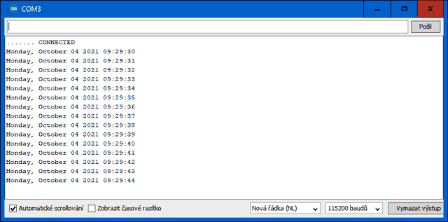 ESP32 čte datum a čas z výstupu serveru NTP
