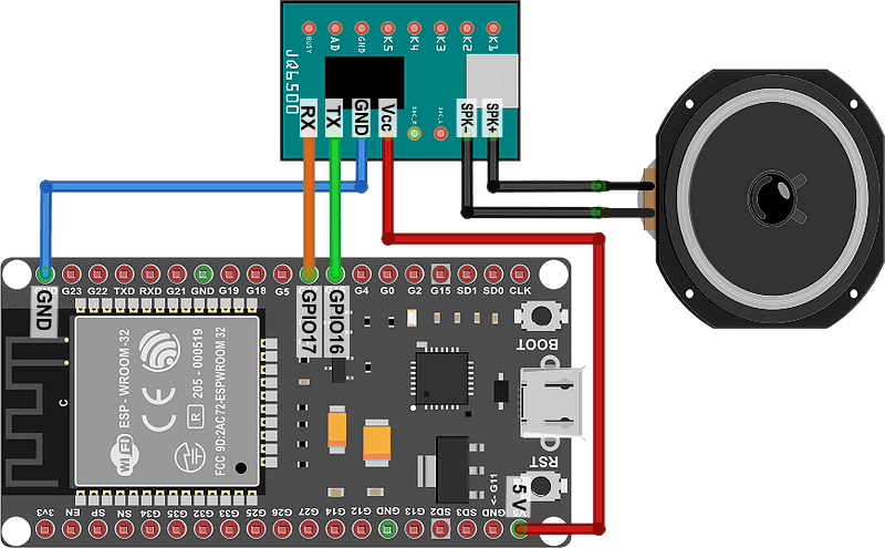 propojeni ESP32-JQ6500