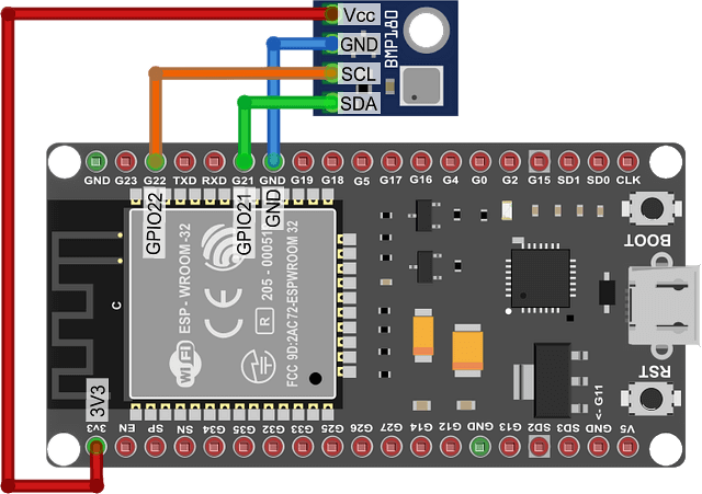 zapojeni BMP180-ESP32