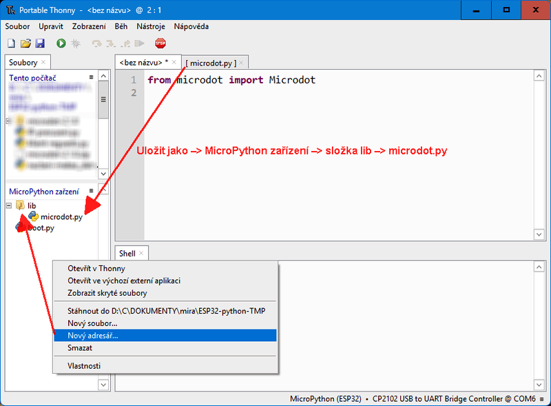 Thonny: ulozeni knihovny do ESP32